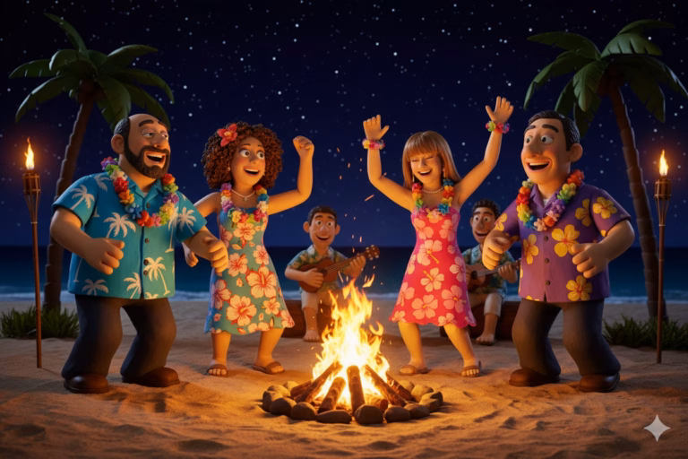 Claymation Luau beach AI Visual Marketing Lab Irvine Claymation Luau beach