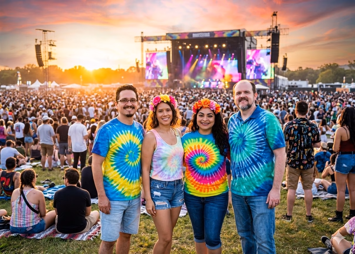 psychedelic tie die shirts at concert