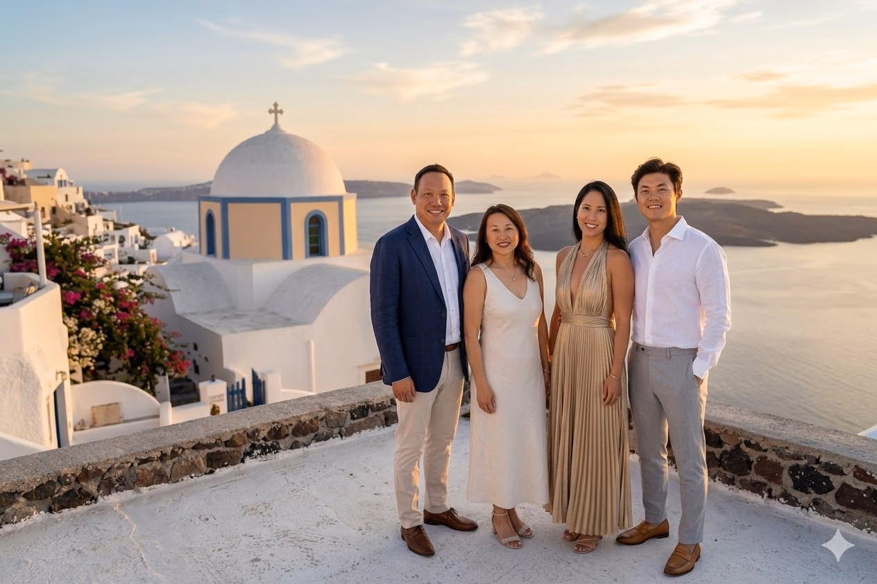 AI Photo Booth Rental Vibiana: A Smart Planning Guide - Lucky Frog Photo Marketing santorini Greek ocean scene