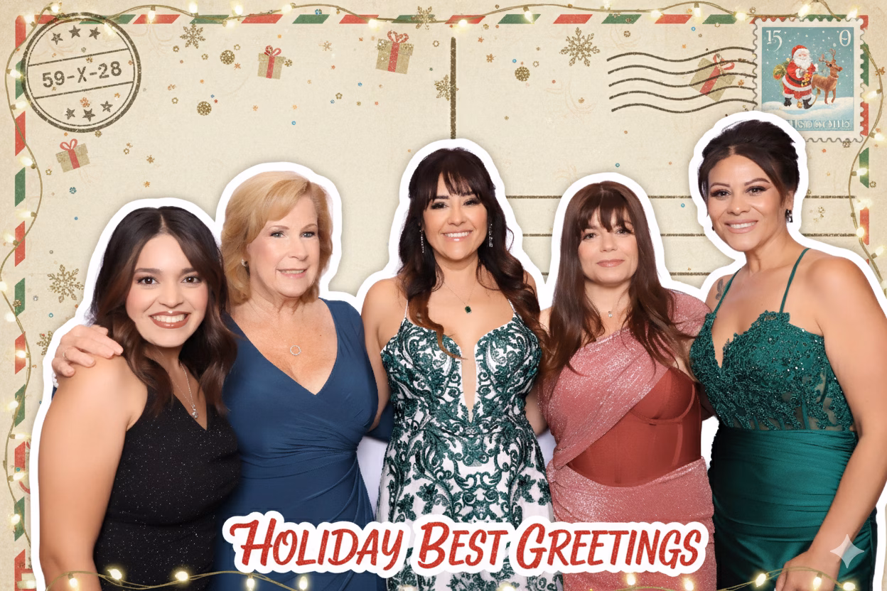 Digital Caricaturist for Corporate Retreats in Laguna Beach - Lucky Frog Photo Marketing Christmas AI scrapbook photos layer festive selfies into vintage-style collages with Polaroids, ornaments, ribbons, and twinkling lights for shareable holiday keepsakes. They're viral for family cards and booth prints, using tools like ChatGPT or Canva AI.