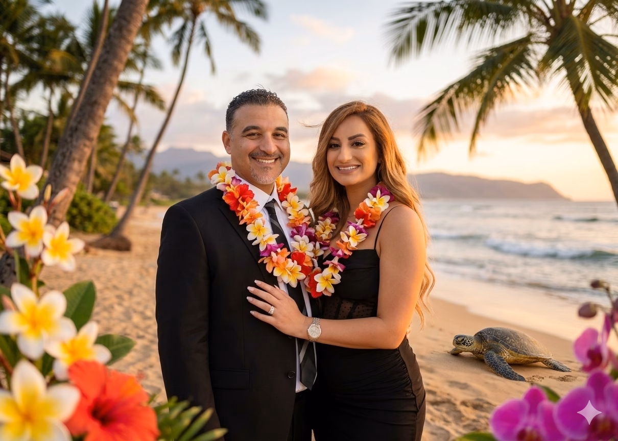 Corporate Event A.I. Artificial Intelligence Photo Booth Orange County - Lucky Frog Photo Booth | Corporate Event Rentals Hawaiian beach at sunset