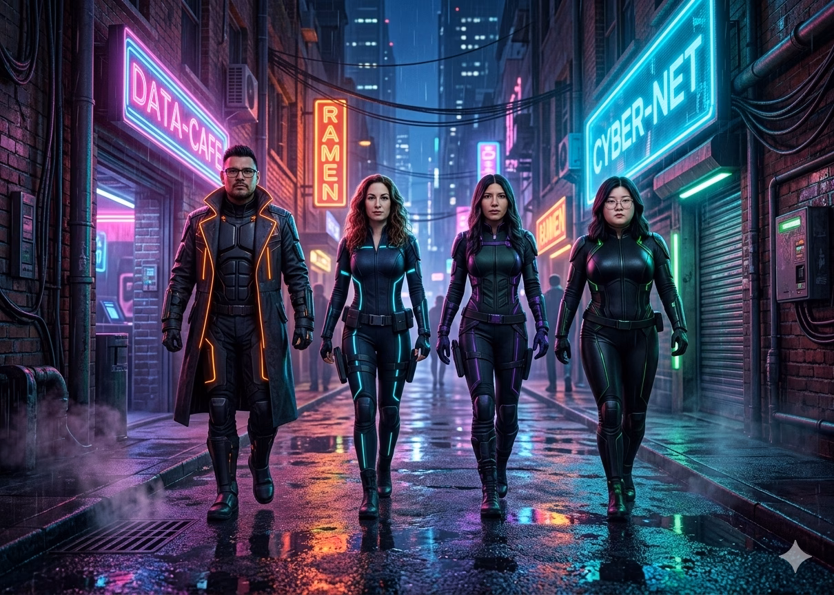 Walking in A Cyber Street at Night
